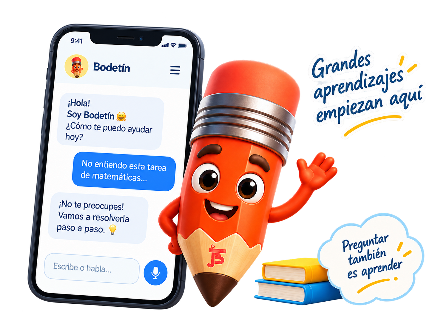 Bodetín junto a un teléfono con una conversación educativa